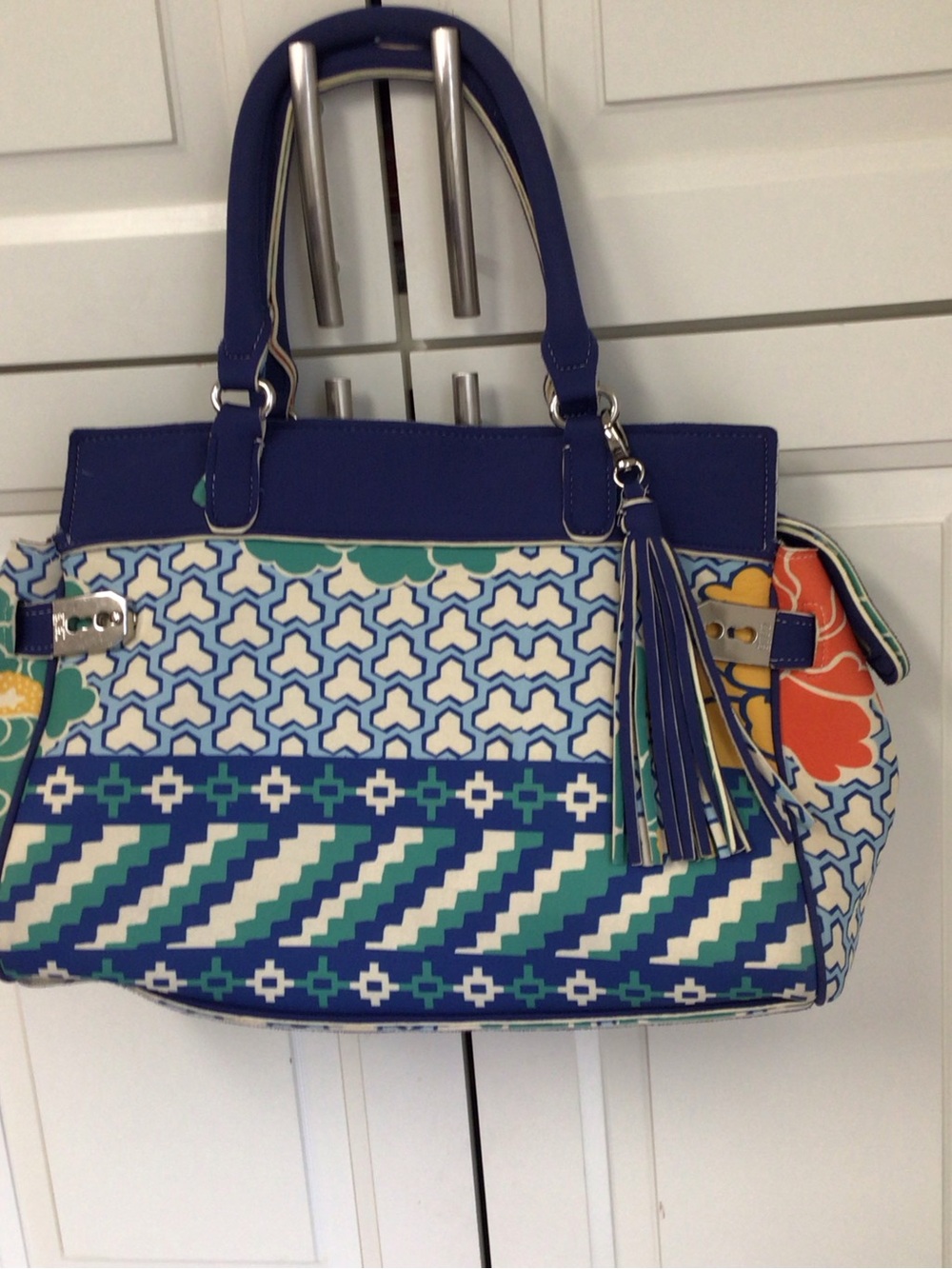 Rafe Blue Patterned Tote Bag with Tassel - Picture 7 of 14